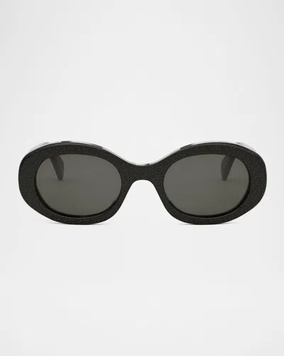 Celine Triomphe Oval Sunglasses In Black Crystal Smoke