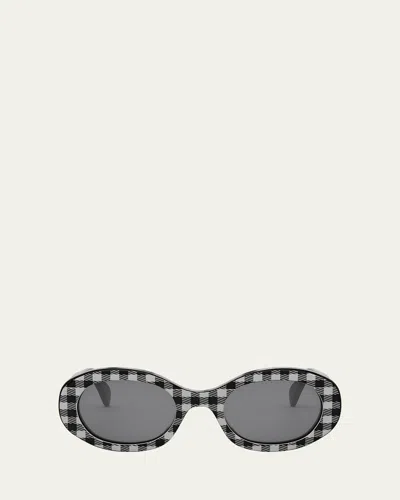 Celine Triomphe Oval Sunglasses In Black White Smoke