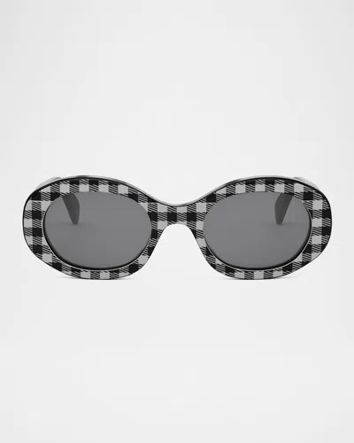Celine Triomphe Oval Sunglasses In Blkwhtsmk
