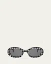 Celine Triomphe Oval Sunglasses In Blkwhtsmk