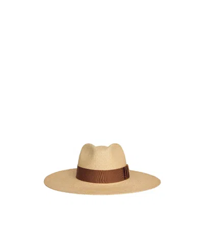 Celine Triomphe Panama Hat In Straw In Brown