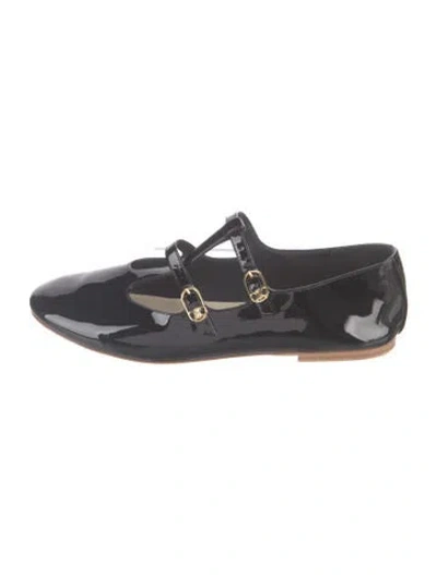 Pre-owned Celine Triomphe Patent Leather Mary Jane Flats In Black