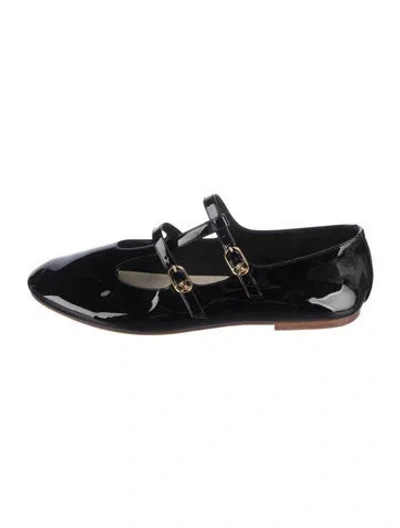 Pre-owned Celine Triomphe Patent Leather Mary Jane Flats In Black