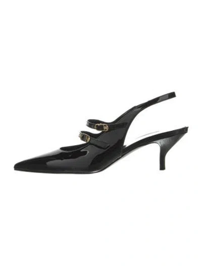 Pre-owned Celine Triomphe Patent Leather Slingback Pumps In Black