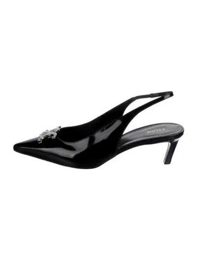 Pre-owned Celine Triomphe Patent Leather Slingback Pumps In Black
