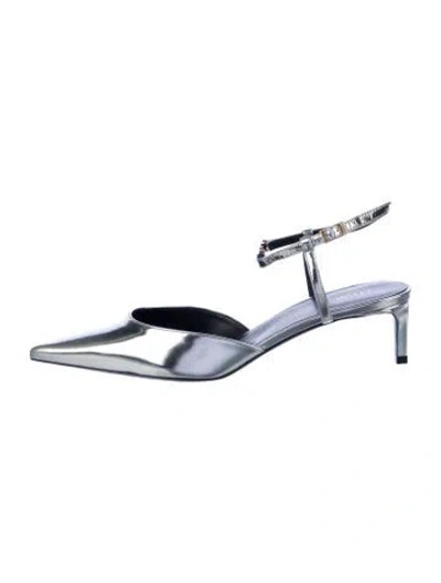Pre-owned Celine Triomphe Patent Leather Slingback Pumps In Metallic/silver