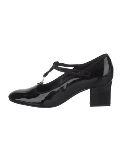 Pre-owned Celine Triomphe Patent Leather T-strap Pumps In Black