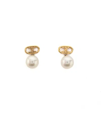 Celine Céline Triomphe Pearl Earrings In Gold