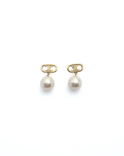 Celine Céline Triomphe Pearl Earrings In White
