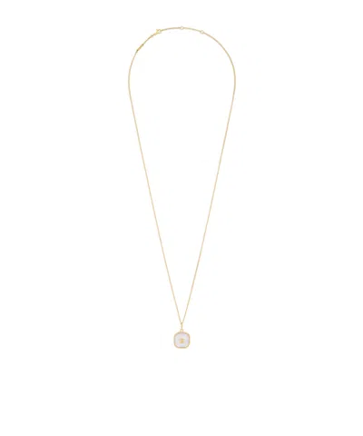 Celine Triomphe Pendant Necklace In Mother Of Pearl And Brass With Gold Finish In Multi