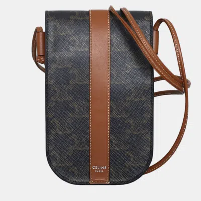Pre-owned Celine Triomphe Phone Pouch Bag In Brown