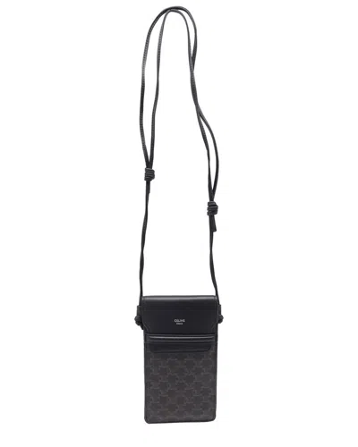 Pre-owned Celine Triomphe Phone Pouch In Black And Lambskin (authentic Pre-loved)