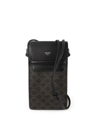 Pre-owned Celine Triomphe Phone Pouch Mini Shoulder Bag In Brown