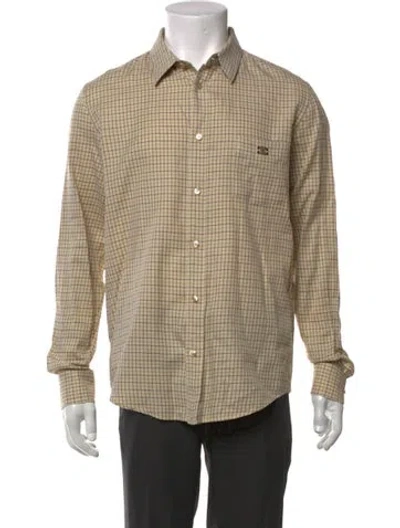 Pre-owned Celine Triomphe Plaid Print Dress Shirt In Neutral