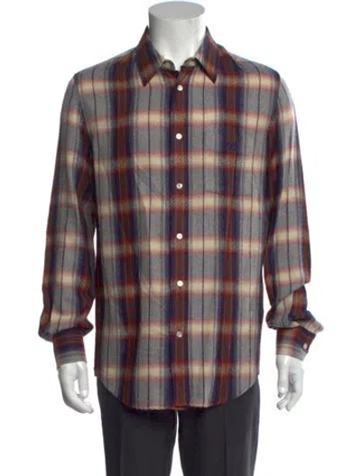 Pre-owned Celine Triomphe Plaid Print Shirt In Blue