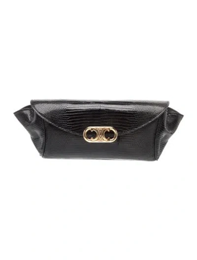 Pre-owned Celine Triomphe Pleated Clutch Small In Black