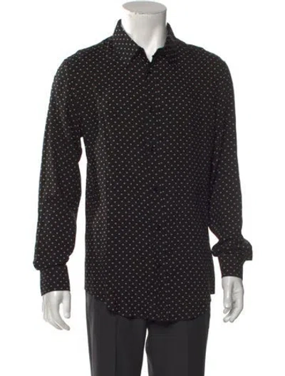 Pre-owned Celine Triomphe Polka Dot Print Dress Shirt W/ Tags In Black