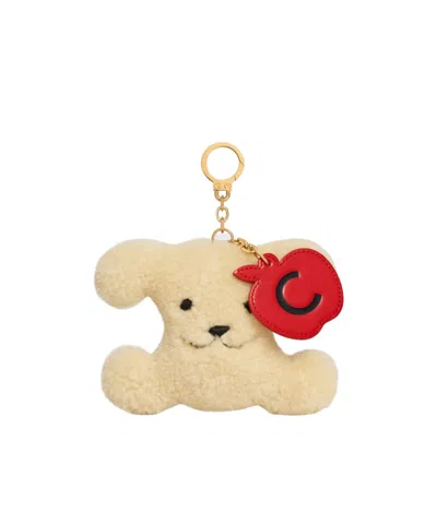 Celine Mini Triumph Keychain With Pompon In Shearling And Leather In Gold