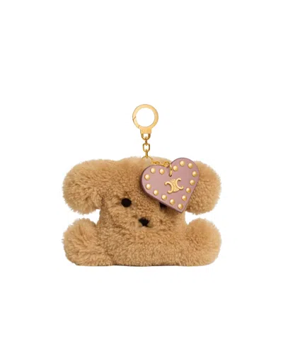 Celine Triomphe Pom-pom Charm In Embroidered Shearling And Calfskin In Multi