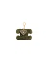 Celine Triomphe Pom-pom Charm In Shearling And Calfskin In Green