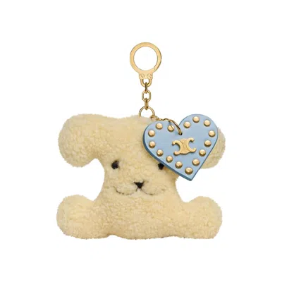 Pre-owned Celine Triomphe Pom Pom Charm In Shearling And Calfskin 'natural/pale Blue' | Cream | Women's Size O In White