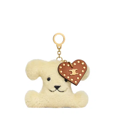 Celine Triomphe Pom-pom Charm In Shearling And Calfskin In Neutral