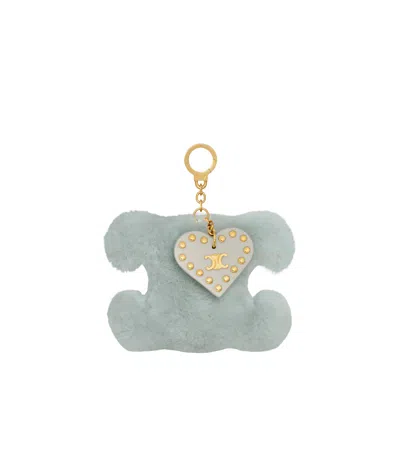 Celine Triomphe Pompom Ball Key Ring In Gray