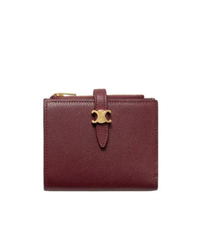 Celine Triomphe Pontet Compact Wallet In Red