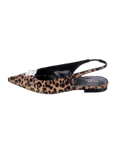 Pre-owned Celine Triomphe Ponyhair Slingback Flats In Black