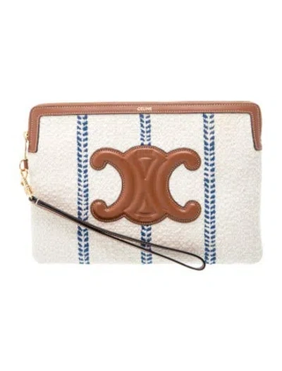 Pre-owned Celine Triomphe Pouch With Strap Small 2023 In White