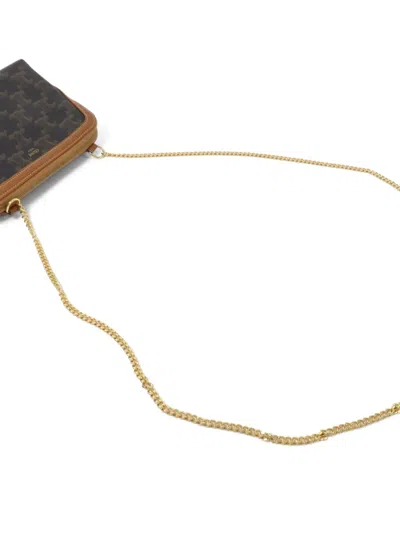 Pre-owned Celine Triomphe Print Chain Clutch Bag In Black