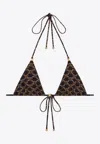 Celine Stretch Fabric Triangle Bikini Top With All-over Logo