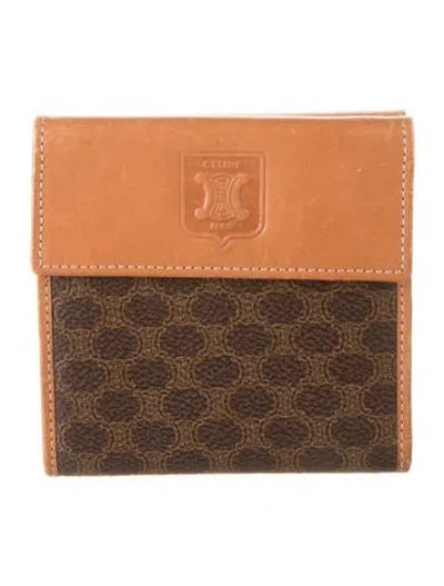 Pre-owned Celine Triomphe Printed Compact Wallet In Brown