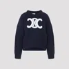 Celine Women Ribbed Wool Crew-neck Sweater In Blue