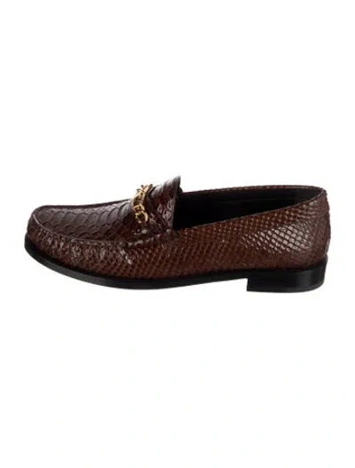 Pre-owned Celine Triomphe Python Loafers In Brown
