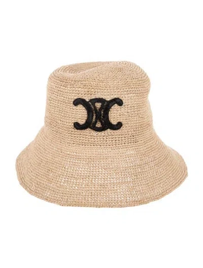 Pre-owned Celine Triomphe Raffia Bucket Hat In Black/neutrals