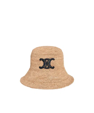 Celine Triomphe Raphia Hat In Neutral