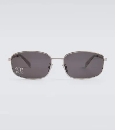 Celine Triomphe Rhinestone 02 Rectangular Sunglasses In Metallic