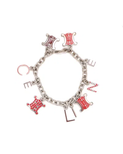 Celine Céline Triomphe Rhinestone Charm Bracelet In Metallic