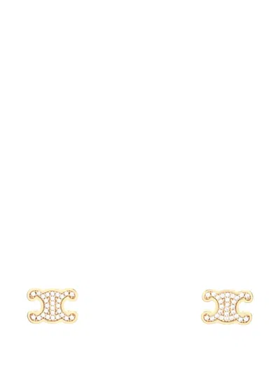Pre-owned Celine Triomphe Rhinestone Gold-tone Earrings