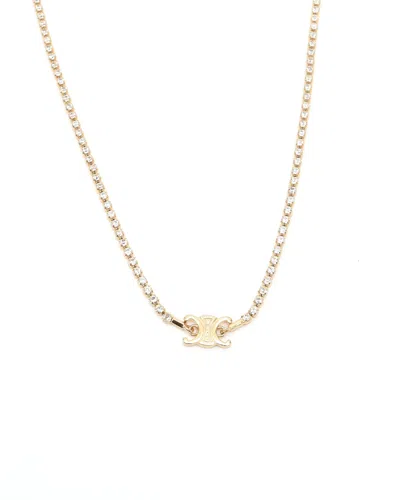 Celine Céline Triomphe Rhinestone Necklace In Gold