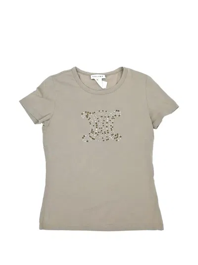 Pre-owned Celine Triomphe Rhinestone-details T-shirt In Grey