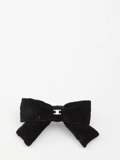 Celine Triomphe Ribbon Hair Clip In Black