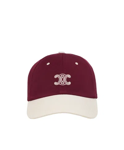 Celine Triomphe Richelieu Cap In Cotton Twill In Red