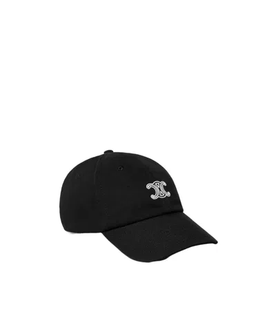 Celine Triomphe Richelieu Cap In Light Cotton Twill In Black