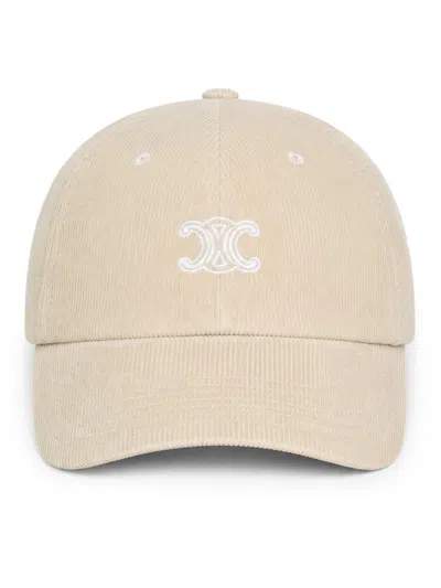 Celine Triomphe Richelieu Corduroy Cap In Nude & Neutrals