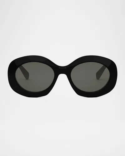 Celine Triomphe Round Acetate Sunglasses In Black