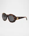 Celine Triomphe Round Acetate Sunglasses In Blonde Havana Smoke