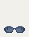 Celine Triomphe 54mm Round Sunglasses In Shiny Black/smoke