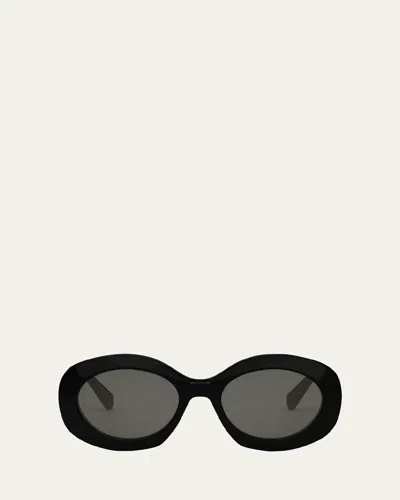 Celine Triomphe Round Acetate Sunglasses In Shiny Black Smoke